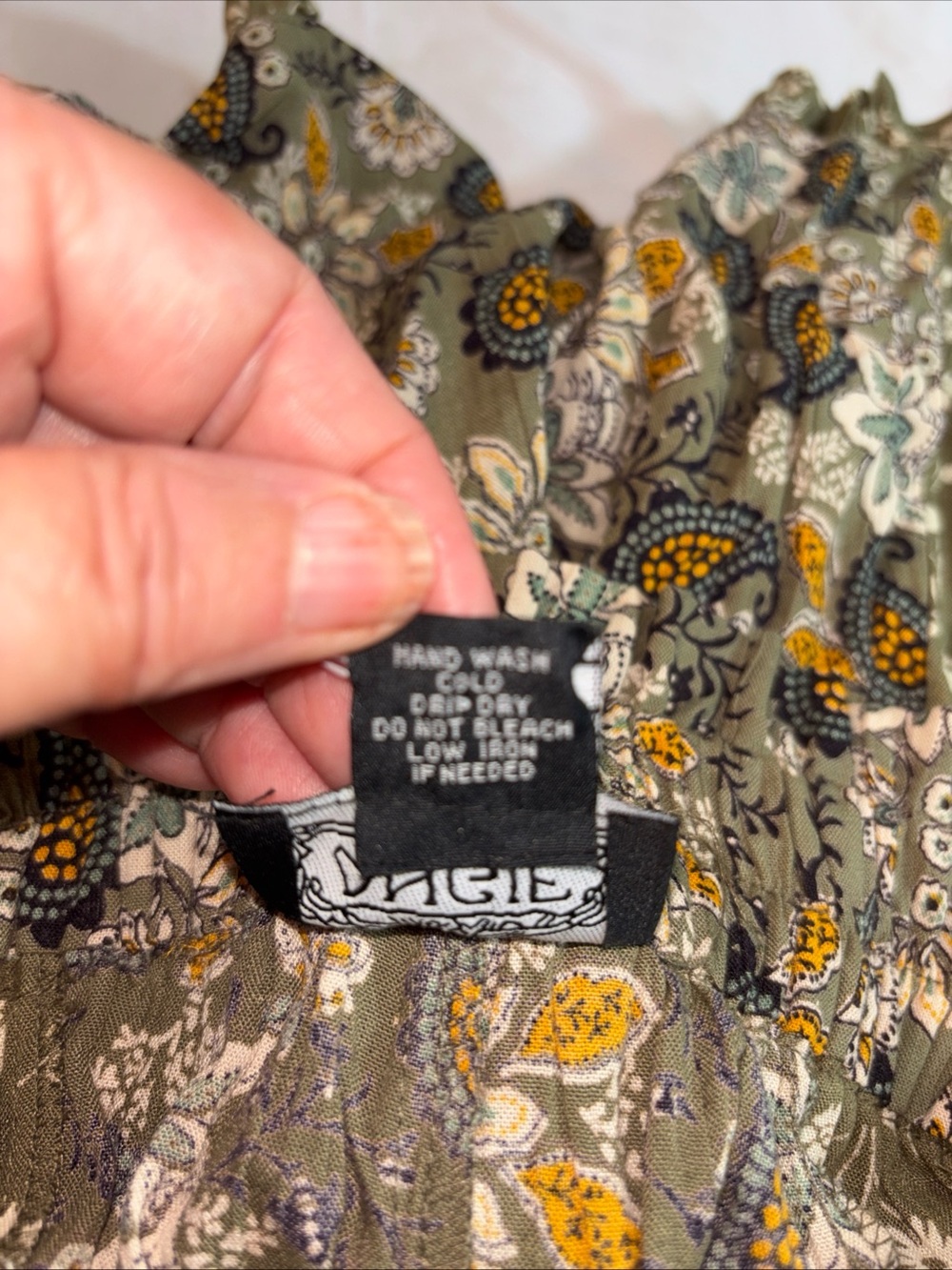 Angie Olive Floral Paisley Ruffle-Waist Women’s Shorts. 1075 - Picture 7 of 7